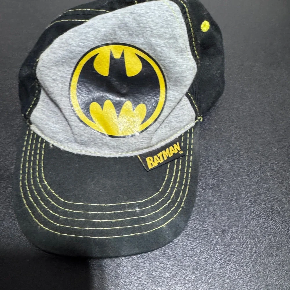 Batman Baseball Hat Kids One Size Black Grey Yellow Superhero Graphic Logo